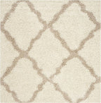 SAFAVIEH Dallas Shag Collection Area Rug - 6' Square, Ivory & Beige, Trellis Design, Non-Shedding & Easy Care, 1.5-inch Thick Ideal for High Traffic Areas in Living Room, Bedroom (SGD257B)