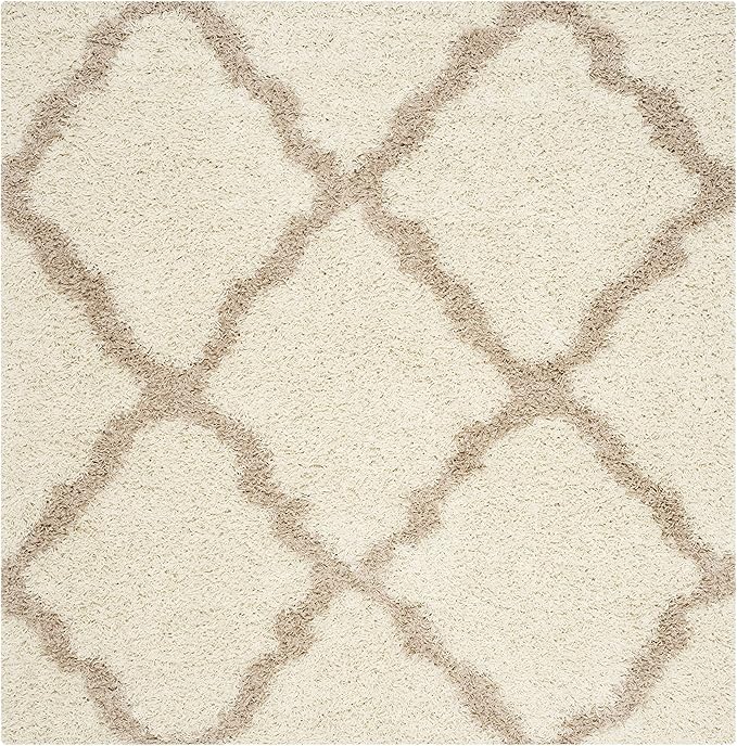SAFAVIEH Dallas Shag Collection Area Rug - 6' Square, Ivory & Beige, Trellis Design, Non-Shedding & Easy Care, 1.5-inch Thick Ideal for High Traffic Areas in Living Room, Bedroom (SGD257B)
