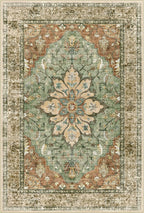Area Rugs 2'6''x12' Washable Non-Slip, Floral Vintage Distress Print Pattern Medallion Carpet for Living Room Bedroom Dining Room, Brick Red Rust Neutral Brown Burnt Orange Green