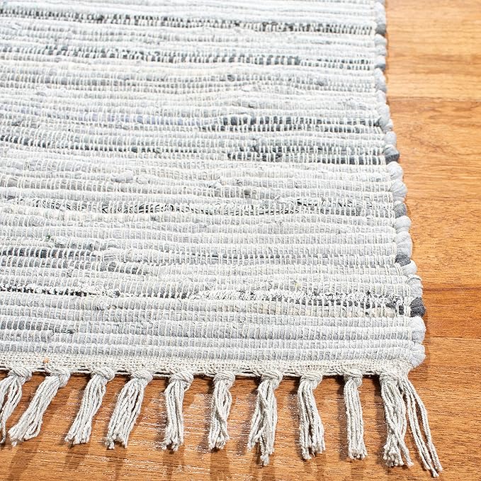 SAFAVIEH Rag Rug Collection X-Large Area Rug - 11' x 15', Grey, Handmade Boho Stripe Cotton, Ideal for High Traffic Areas in Living Room, Bedroom (RAR121A)