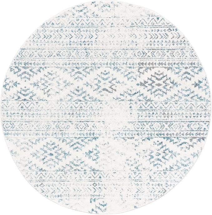 SAFAVIEH Tulum Collection Area Rug - 3' Round, Ivory & Turquoise, Moroccan Boho Tribal Design, Non-Shedding & Easy to Clean, Ideal for Entryway, Foyer, Accent Space, Bedroom (TUL272E)