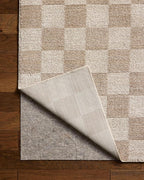 Loloi Chris Loves Julia Calvin Collection CLV-01 Pebble/Ivory 6'-3" x 9'-6" Area Rug Checkered Neutral Soft Living Room Bedroom Carpet