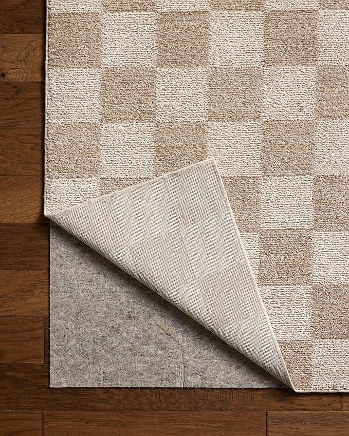 Loloi Chris Loves Julia Calvin Collection CLV-01 Pebble/Ivory 11'-6" x 15'-7" Area Rug Checkered Neutral Soft Living Room Bedroom Carpet