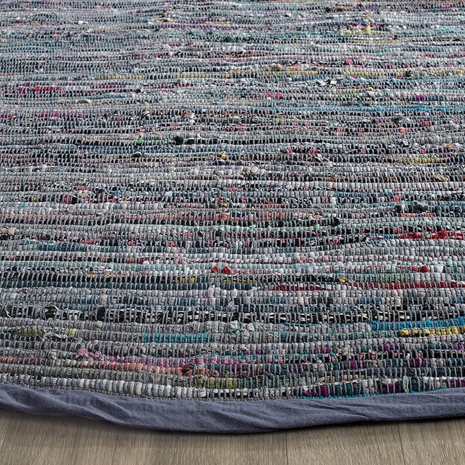 SAFAVIEH Rag Rug Collection Area Rug - 6' Round, Purple & Multi, Handmade Boho Stripe Cotton, Ideal for High Traffic Areas in Living Room, Bedroom (RAR121D)
