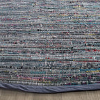 SAFAVIEH Rag Rug Collection Area Rug - 6' Round, Purple & Multi, Handmade Boho Stripe Cotton, Ideal for High Traffic Areas in Living Room, Bedroom (RAR121D)