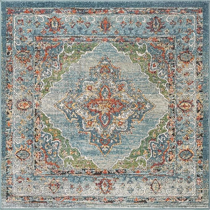 Unique Loom Isabella Collection Area Rug - Rossellini (5' 1" Square, Blue/ Beige)