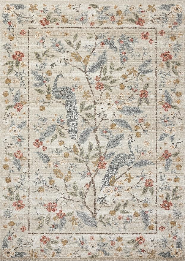 Loloi Rifle Paper Co. Laurel Collection LAU-05 Ivory 5'-3" x 7'-8" Area Rug
