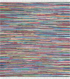 SAFAVIEH Rag Rug Collection Area Rug - 6' Square, Grey & Multi, Handmade Boho Stripe Cotton, Ideal for High Traffic Areas in Living Room, Bedroom (RAR121M)