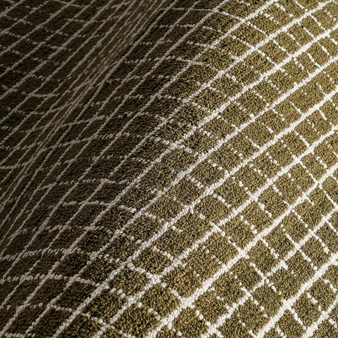 Rugs USA Melrose Checked Wool Area Rug - 5x8 Area Rug Contemporary Moss/Ivory for Living Room Bedroom Dining Room Kitchen