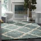 SAFAVIEH Dallas Shag Collection Area Rug - 6' x 9', Seafoam & Ivory, Trellis Design, Non-Shedding & Easy Care, 1.5-inch Thick Ideal for High Traffic Areas in Living Room, Bedroom (SGD257C)