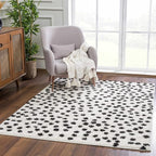 Hauteloom Tilos Dalmatian Small Shag Area Rug Door Mat - Shaggy Carpet - Dot Pattern - High Plush Pile - Black, White - 2' x 3'