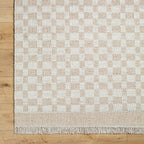 Mark&Day Wool Rugs, 5x8 Clinten Solid and Border Tan Checkered Rug, Tan Ivory Carpet for Living Room, Bedroom or Kitchen (5' x 7'6")