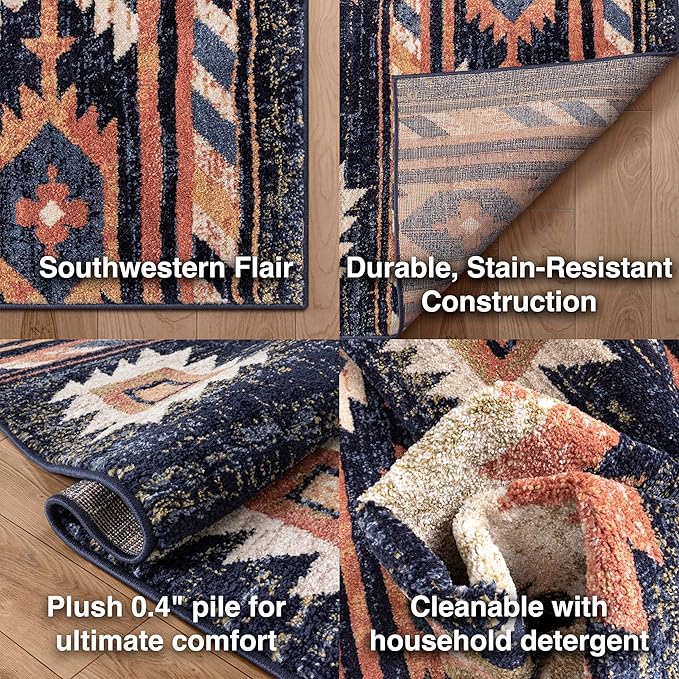 Well Woven Tulsa Lea Blue Traditional Southwestern Tribal 3x5 (3'11" x 5'3") Area Rug