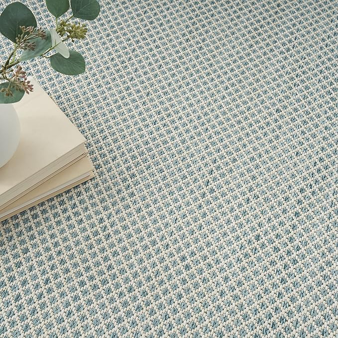 Nourison Home Courtyard Ivory Aqua 7' x 10' Area Rug - Easy Clean, Non Shedding, Bed Room, Living Room, Dining Room, Kitchen (7' x 10')