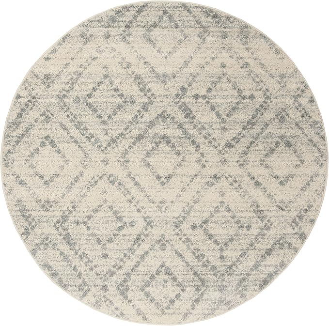 SAFAVIEH Adirondack Collection 4' Round Ivory / Light Blue ADR131T Modern Diamond Distressed Non-Shedding Dining Room Entryway Foyer Living Room Bedroom Area Rug