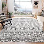 SAFAVIEH Tulum Collection Area Rug - 6'7" Square, Ivory & Black, Moroccan Boho Tribal Design, Non-Shedding & Easy to Clean, Ideal for Living Room, Bedroom, Dining Space (TUL272B)