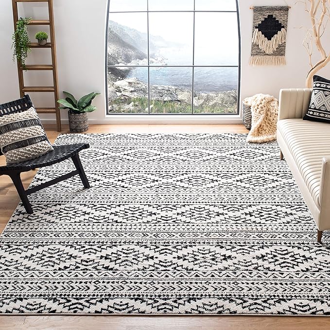 SAFAVIEH Area Rug 12x15 - Tulum Collection - Large - Ivory & Black, Moroccan Boho Tribal Design, Non-Shedding & Easy to Clean, Ideal for Living Room, Bedroom, Dining Space (TUL272B)