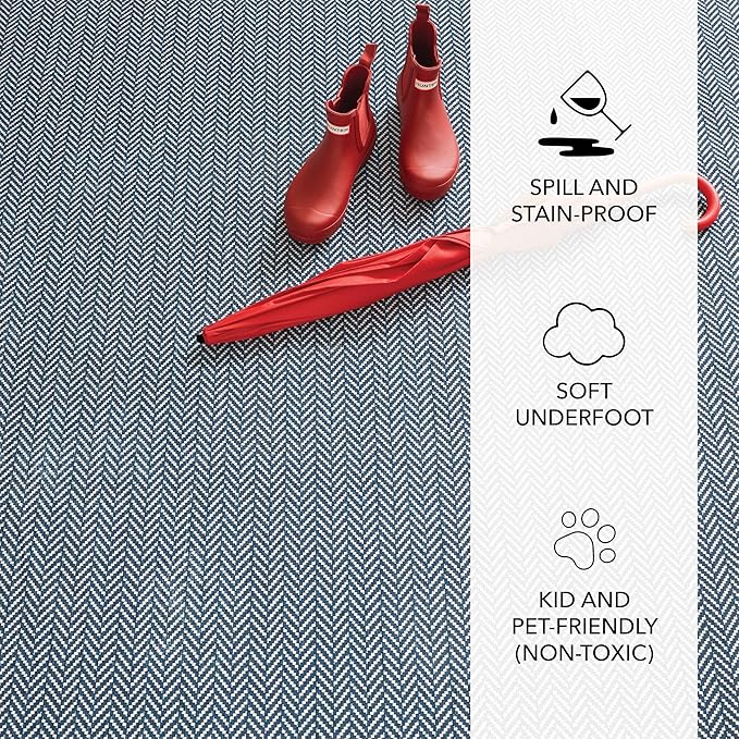 Dash and Albert Herringbone Machine Washable Area Rug - 4' x 6' Navy - Geometric Accent Rug - Anti-Slip Backing, Lightweight, Machine Washable, High Traffic Areas Kitchen, Mudroom, Laundry Room