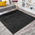 Eyely UES100I-6SQ Supersoft Haze Solid Low-Pile Indoor Area Rug, Coastal, Bohemian, Minimalist, Classic, Casual for Bedroom,Kitchen,Living Room,Non Shedding,Easy-Washing, Black, 6' Square