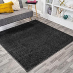 Eyely UES100I-6SQ Supersoft Haze Solid Low-Pile Indoor Area Rug, Coastal, Bohemian, Minimalist, Classic, Casual for Bedroom,Kitchen,Living Room,Non Shedding,Easy-Washing, Black, 6' Square