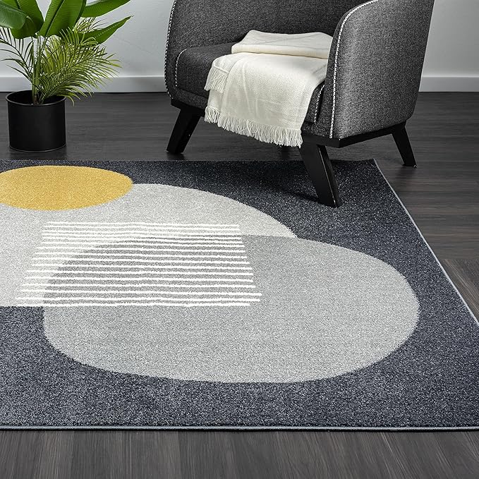 Abani Deco Collection Area Rug - Grey Minimalist Design -6' x 9' - Easy to Clean - Durable for Kids and Pets - Non-Shedding - Medium Pile - Soft Feel - for Living Room, Bedroom & Office