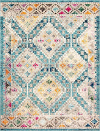 SAFAVIEH Madison Collection Area Rug - 10' x 14', Dark Blue & Yellow, Boho Diamond Distressed Design, Non-Shedding & Easy Care, Ideal for High Traffic Areas in Living Room, Bedroom (MAD418N)