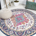 JONATHAN Y Boho Vintage Blue/Multi 9' Round Area Rug, Bohemian Flair Medallion, Floral Easy-Cleaning High Traffic for Living Room, Bedroom, Kitchen, Pet-Friendly, Non Shedding (BMF106A-9R)