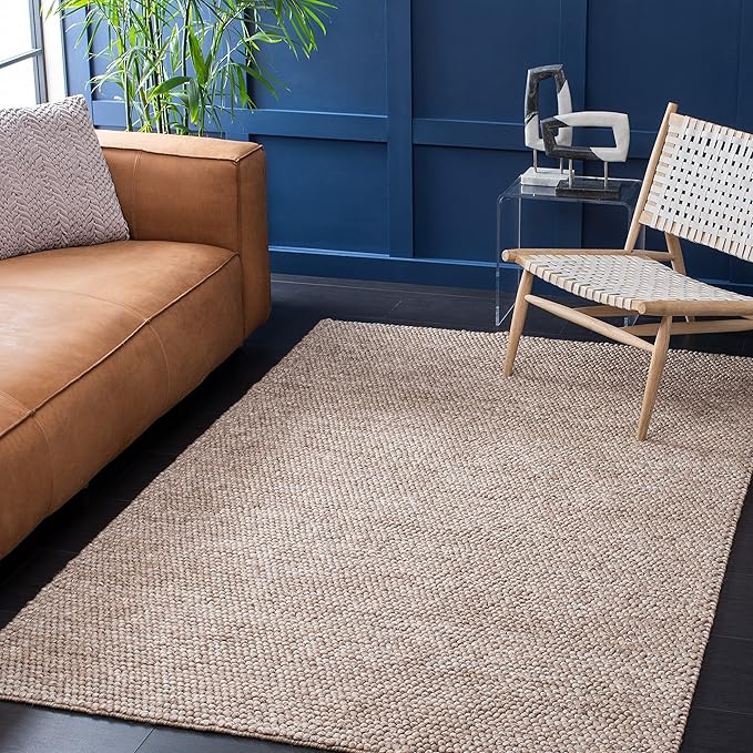 SAFAVIEH Natura Collection Area Rug - 4' Square, Brown, Handmade Wool Blend, Textured Design, Ideal for Living Room, Bedroom, Dining Space (NAT620T)