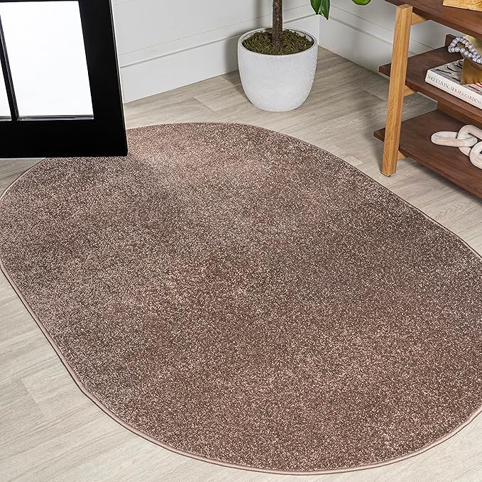 Eyely UES100J-6OV Supersoft Haze Solid Low-Pile Indoor Area Rug, Coastal, Bohemian, Minimalist, Classic, Casual for Bedroom,Kitchen,Living Room,Non Shedding,Easy-Washing, Brown, 6 X 9 Oval