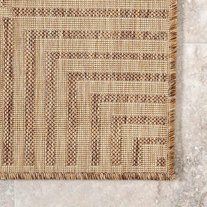 Nuloom Asha Light Brown/Ivory, 2' x 10', Casual, Striped Border, Soft and Cozy, High Traffic, Stain Resistant, Easy Clean, Durable Runner for Indoor/Outdoor Patio, Deck, Porch, Garden, Courtyard