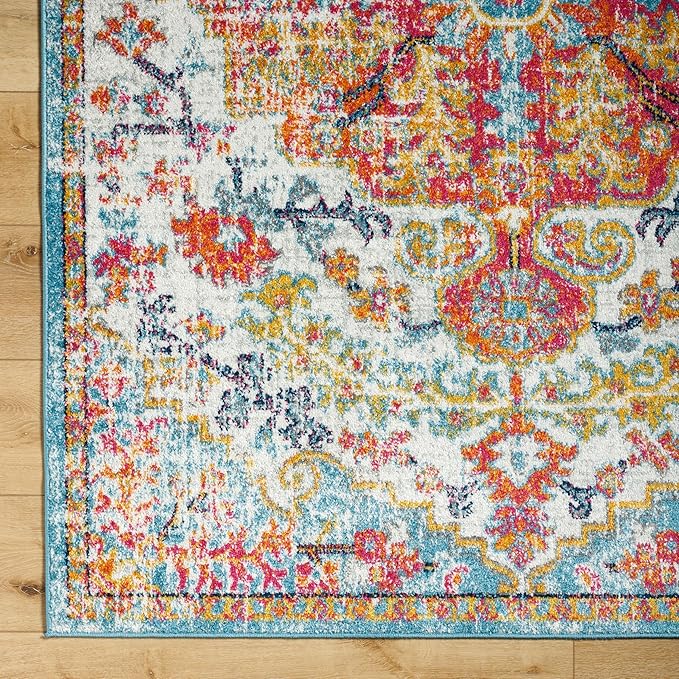 Livabliss Odelia Vintage Bohemian Runner Area Rug,2'7" x 7'3",Orange/Aqua