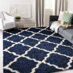SAFAVIEH Dallas Shag Collection Accent Rug - 3' x 5', Navy & Ivory, Trellis Design, Non-Shedding & Easy Care, 1.5-inch Thick Ideal for High Traffic Areas in Entryway, Living Room, Bedroom (SGD257N)