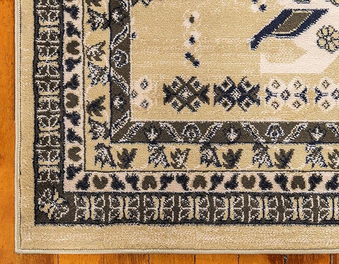 Unique Loom Taftan Collection Border Geometric Tribal Inspired Design Area Rug (5' 0 x 8' 0 Rectangular, Gold/ Gray)
