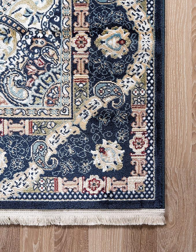 Unique Loom Narenj Collection Classic Traditional Medallion Textured Design Area Rug, 5 x 8 ft, Navy Blue/Tan
