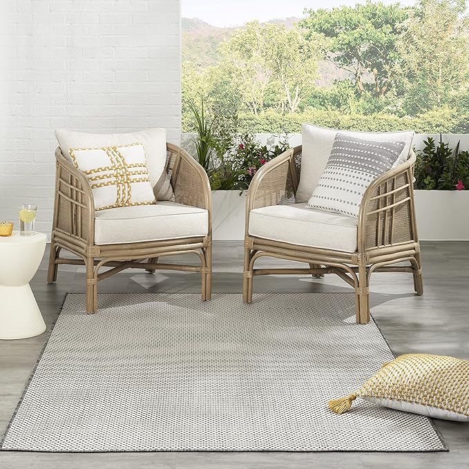 Nourison Home Courtyard Ivory Charcoal 6' x 9' Area Rug - Easy Clean, Non Shedding, Bed Room, Living Room, Dining Room, Kitchen (6' x 9')