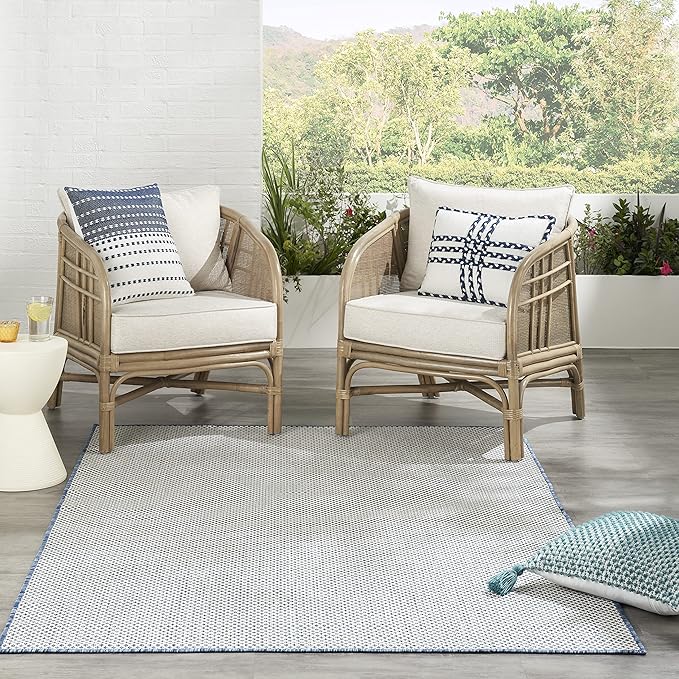 Nourison Home Courtyard Ivory Blue 5' x 7' Area Rug - Easy Clean, Non Shedding, Bed Room, Living Room, Dining Room, Kitchen (5' x 7')
