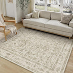 Taupe 5x7 Area Rug Vintage Washable Living Room Carpet Non Slip Bedroom Indoor Office Low Pile Traditional Distressed Retro Accent Rug for Dining Room Bathroom Kitchen
