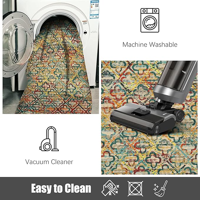 RUGSURE Washable Area Rugs, 3' x 5 ' - 1/6 Thick - Stain & Water Resistant Non-Slip - Perfect Resistant Rug for Living Room, Bedroom, Nursery, Pet & Child Friendly, Vibrant Colors Rugs, Multicolor