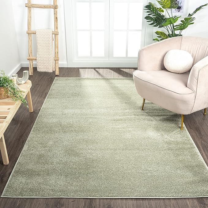 Eyely UES100O-9 Supersoft Haze Solid Low-Pile Indoor Area Rug Casual;Contemporary;Solid;Traditional, Bedroom, Kitchen, Living Room, Easy-Cleaning, Non-Shedding, 9 X 12, Green