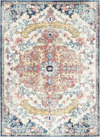 Livabliss Area Rugs - 5x7 Odelia Vintage Boho Aqua Burgandy Blue Area Rug for Living Room Bedroom - Floral Medallion Stain Resistant Carpet for Kitchen, Nursery, Office (5'3" x 7'3")