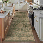HUGEAR 3x10 Runner Rug Hallway Machine Washable Retro Green Vintage Floral Low Pile Carpet Distressed Long Throw Rug Bedroom Office Bathroom Kitchen Laundry Non Slip Soft Lightweight