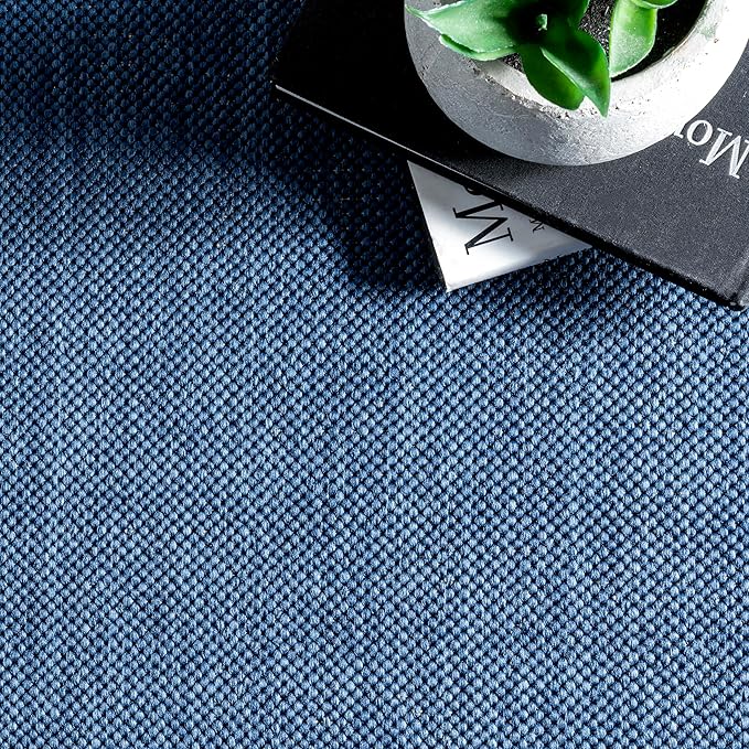 Nuloom Asha Navy/Ivory, 2' x 10', Casual, Striped Border, Soft and Cozy, High Traffic, Stain Resistant, Easy Clean, Durable Runner for Indoor/Outdoor Patio, Deck, Porch, Garden, Courtyard