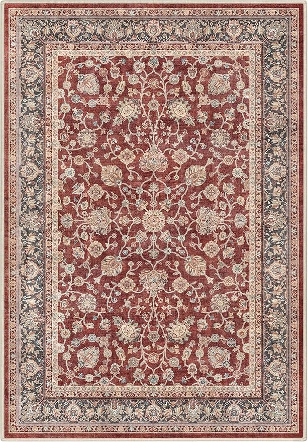 Well Woven Asha Rome Red 3'3" x 5' Area Rug - Oriental Floral Pattern, Easy Clean, Floor-Friendly Backing - for Living Room, Bedroom, and Dining Room