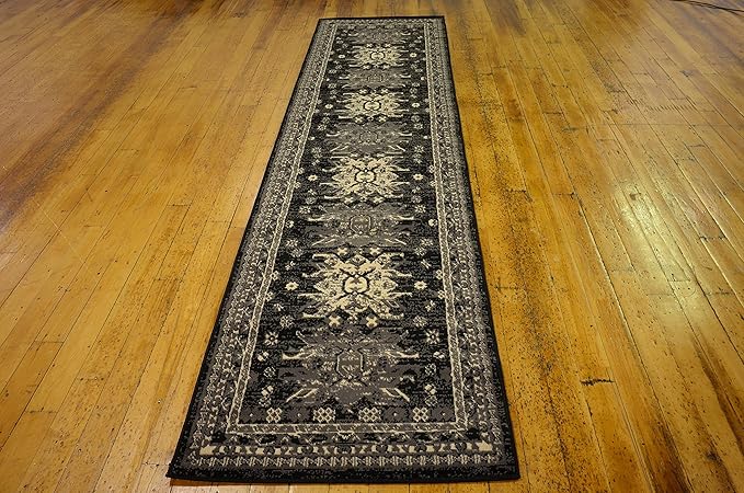 Unique Loom Taftan Collection Border Geometric Tribal Inspired Design Area Rug (2' 7 x 10' 0 Runner, Black/ Gray)