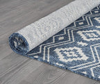 Beverly Rug Waikiki Boho Indoor Outdoor Rug 10x14, Washable Outside Carpet for Patio, Deck, Porch, Bohemian Area Rug, Farmhouse Rugs, Aztec Tribal Rug, Azure and White