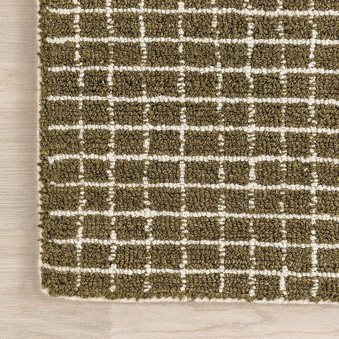 Rugs USA 6x9 Melrose Checked Wool Indoor Area Rug, Contemporary Farmhouse Moss/Ivory for Living Room, Bedroom, Office, Entryway, Hallway