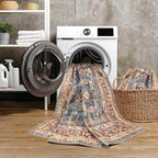 GLN Rugs Traditional Collection - Machine Washable Area Rug, Traditional Washable, Non Slip, Low Pile Chenille Rug, Living Room, Bedroom, Kitchen Rug (3' x 5' Terra/Slate Blue)
