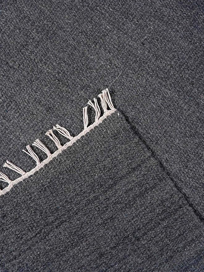 Rugsotic Carpets Hand Woven Flat Weave Kilim Wool ECO-Friendly Area Rugs - 5'x8', Rectangle Shape, Charcoal Color, Solid Plain Design, Low Pile Handmade Rugs for Living Room, Bed Room (D00111)
