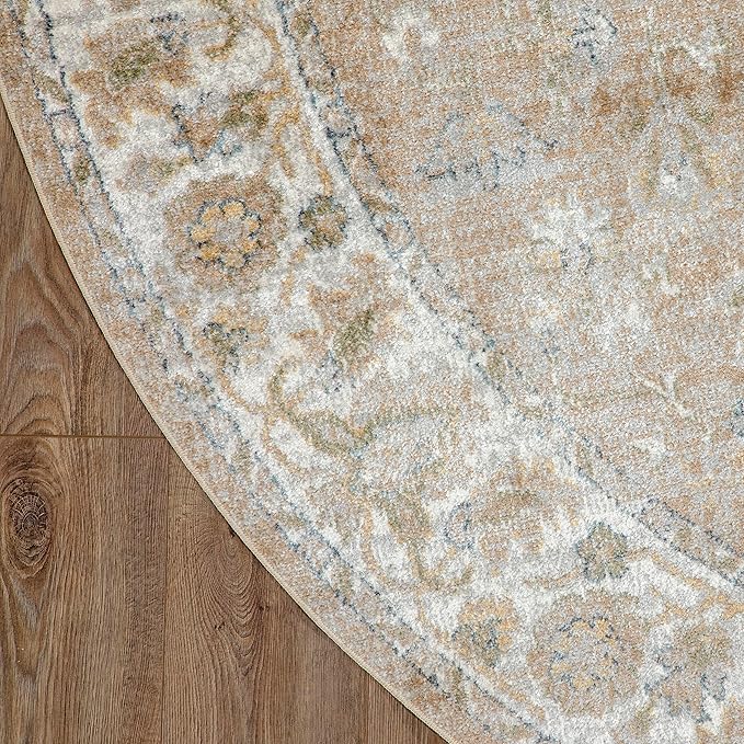 Nourison Home Astra Machine Washable Beige 5'3" x Round Area Rug - Easy Clean, Non Shedding, Bed Room, Living Room, Dining Room, Kitchen (5' x Round)