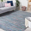 SAFAVIEH Rag Rug Collection Area Rug - 10' x 14', Aqua & Multi, Handmade Boho Stripe Cotton, Ideal for High Traffic Areas in Living Room, Bedroom (RAR121K)